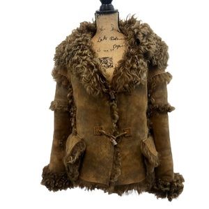 Shearling Sheepskin Suede Bohemian Penny Lane Coat Medium